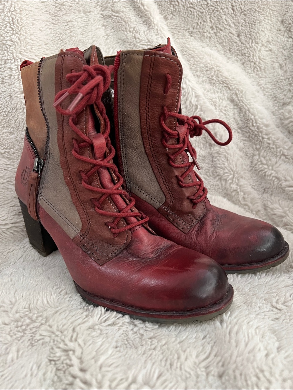 Bugatti Red and Brown Lace-Up Leather Ankle Boots